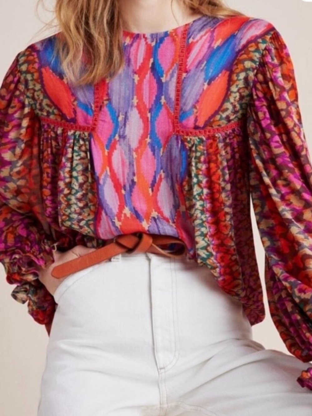 Blank London for Anthropologie Colorful Mixed-Print Boho Blouse